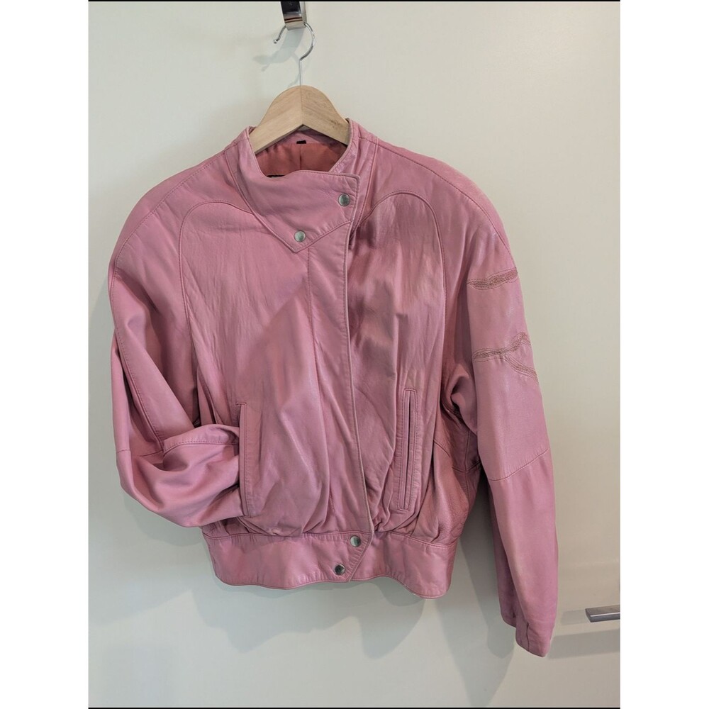 Vintage Michael Hoban North Beach Leather Pink Jacket 80s/90s Moto Bomber